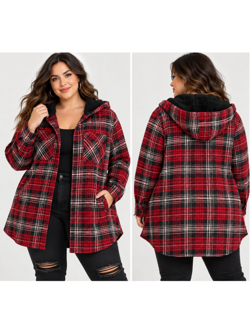 Torrid Cozy Double Knit Fur Hood Shacket Logan Plaid 2X 18-20 NWT